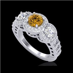 2.16 ctw Intense Fancy Yellow Diamond Art Deco Ring 18K White Gold