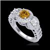Image 1 : 2.16 ctw Intense Fancy Yellow Diamond Art Deco Ring 18K White Gold