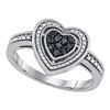 Image 1 : Sterling Silver Round Black Color Enhanced Diamond Milgrain Heart Cluster Ring 1/4 Cttw