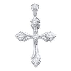 14kt White Gold Round Diamond Flared Roman Cross Pattee Pendant 1/10 Cttw