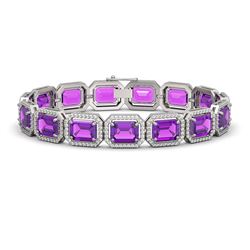 34.86 ctw Amethyst & Diamond Micro Pave Halo Bracelet 10K White Gold