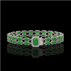 12.3 ctw Jade & Diamond Bracelet 14K White Gold