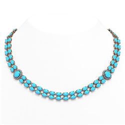47.17 ctw Turquoise & Diamond Necklace 14K Rose Gold