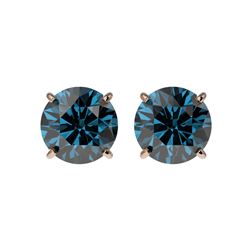 2.05 ctw Certified Intense Blue Diamond Stud Earrings 10K Rose Gold