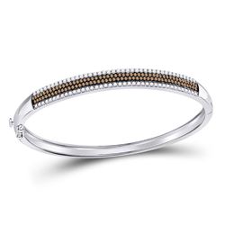 14kt White Gold Round Brown Diamond Bangle Bracelet 1-3/8 Cttw