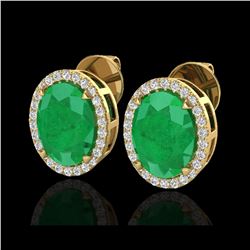 5.50 ctw Emerald & Micro VS/SI Diamond Halo Earrings 18K Yellow Gold