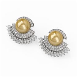 5.76 ctw Marquise Diamond and Pearl Earrings 18K White Gold