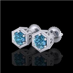 1.15 ctw Fancy Intense Blue Diamond Art Deco Earrings 18K White Gold
