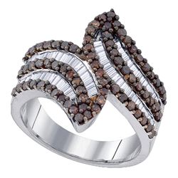 Sterling Silver Round Brown Diamond Bypass Fashion Ring 1-1/3 Cttw