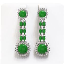 16.72 ctw Jade & Diamond Earrings 14K White Gold