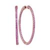 Image 1 : 14kt Rose Gold Round Pink Sapphire Slender Inside Outside Hoop Earrings 3-3/4 Cttw