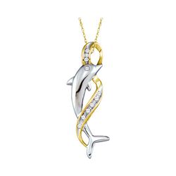 10kt White Gold Round Diamond Cascading Ribbon Dolphin Pendant 1/20 Cttw