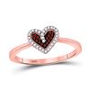 Image 1 : 10kt Rose Gold Round Red Color Enhanced Diamond Small Heart Ring 1/10 Cttw