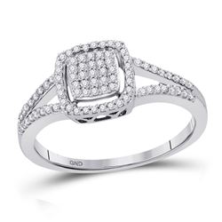 10kt White Gold Round Diamond Square Frame Cluster Split-shank Ring 1/4 Cttw