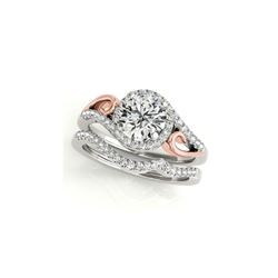 1.45 ctw Certified VS/SI Diamond 2pc Set Ring Solitaire Halo 14K White & Rose Gold