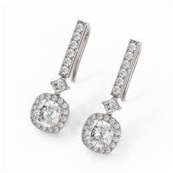 3 ctw Cushion Cut Diamond Designer Earrings 18K White Gold