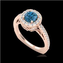 1.55 ctw Fancy Intense Blue Diamond Art Deco Ring 18K Rose Gold