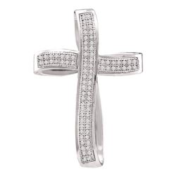 10k White Gold Round Pave-set Diamond Cross Pendant 1/2 Cttw