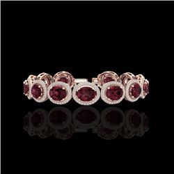 27 ctw Garnet & Micro Pave VS/SI Diamond Certified Bracelet 10K Rose Gold