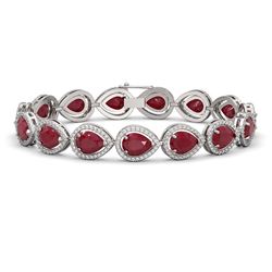 30.06 ctw Ruby & Diamond Micro Pave Halo Bracelet 10K White Gold