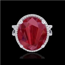 12 ctw Ruby & Micro Pave VS/SI Diamond Certified Ring 18K White Gold