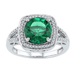 Sterling Silver Round Lab-Created Emerald Solitaire Diamond Ring 4.00 Cttw