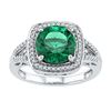Image 1 : Sterling Silver Round Lab-Created Emerald Solitaire Diamond Ring 4.00 Cttw