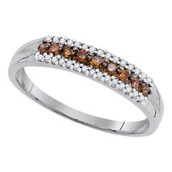 10kt White Gold Round Brown Diamond Band Ring 1/5 Cttw
