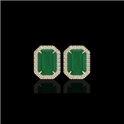 10.40 ctw Emerald & Micro Pave VS/SI Diamond Earrings 18K Yellow Gold