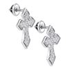 Image 1 : Sterling Silver Mens Round Diamond Flared Cross Crucifix Stud Earrings 1/5 Cttw