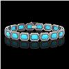 Image 1 : 23.66 ctw Turquoise & Diamond Micro Pave Halo Bracelet 10K White Gold