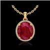 Image 1 : 12 ctw Ruby & Micro Pave VS/SI Diamond Necklace 18K Yellow Gold
