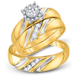 10k Yellow Gold Round Diamond His & Hers Matching Trio Wedding Bridal Engagement Ring Band Set 1/5 C