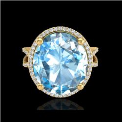 12 ctw Sky Blue Topaz & Micro Pave VS/SI Diamond Ring 18K Yellow Gold
