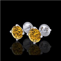 2.5 ctw Intense Fancy Yellow Diamond Art Deco Earrings 18K White Gold
