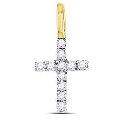 14kt Yellow Gold Round Diamond Dainty Cross Pendant 1/10 Cttw
