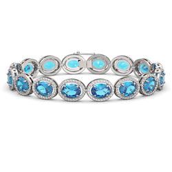 29.53 ctw Swiss Topaz & Diamond Micro Pave Halo Bracelet 10K White Gold