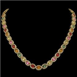 31.96 ctw Multi Color Sapphire & Diamond Micro Pave Necklace 10K Yellow Gold