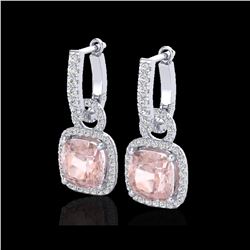 5.50 ctw Morganite & Micro Pave VS/SI Diamond Earrings 18K White Gold