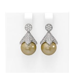 1.56 ctw Diamond and Pearl Earrings 18K White Gold