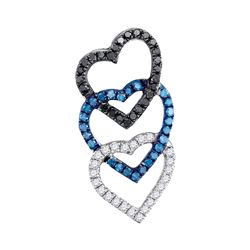 10kt White Gold Round Black Color Enhanced Diamond Heart Pendant 1/3 Cttw