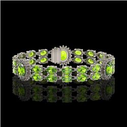 18.66 ctw Peridot & Diamond Bracelet 14K White Gold