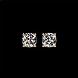 1 ctw Certified VS/SI Quality Cushion Diamond Stud Earrings 10K Yellow Gold