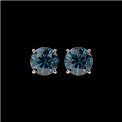 2 ctw Certified Intense Blue Diamond Stud Earrings 10K Rose Gold