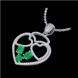 3 ctw Emerald & Micro Pave Designer Heart Necklace 14K White Gold