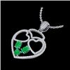 Image 1 : 3 ctw Emerald & Micro Pave Designer Heart Necklace 14K White Gold