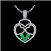 Image 2 : 3 ctw Emerald & Micro Pave Designer Heart Necklace 14K White Gold