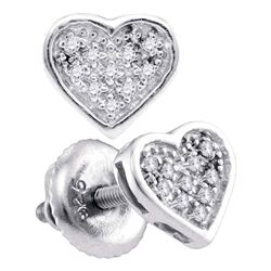 Sterling Silver Round Diamond Heart Cluster Stud Earrings 1/20 Cttw