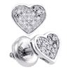 Image 1 : Sterling Silver Round Diamond Heart Cluster Stud Earrings 1/20 Cttw