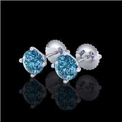 1.5 ctw Fancy Intense Blue Diamond Art Deco Earrings 18K White Gold